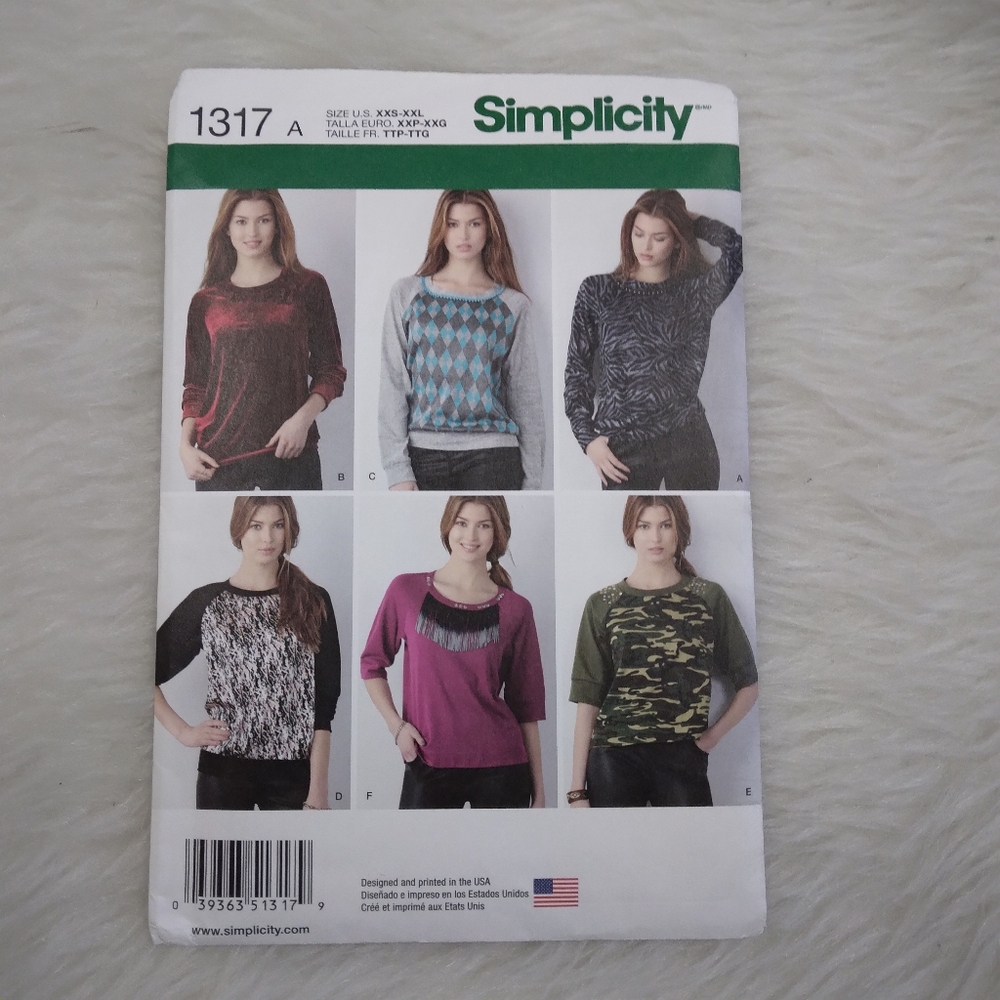 SIMPLICITY 1317 SZ XXS-XXL Misses Pullover Decorated Knit Top